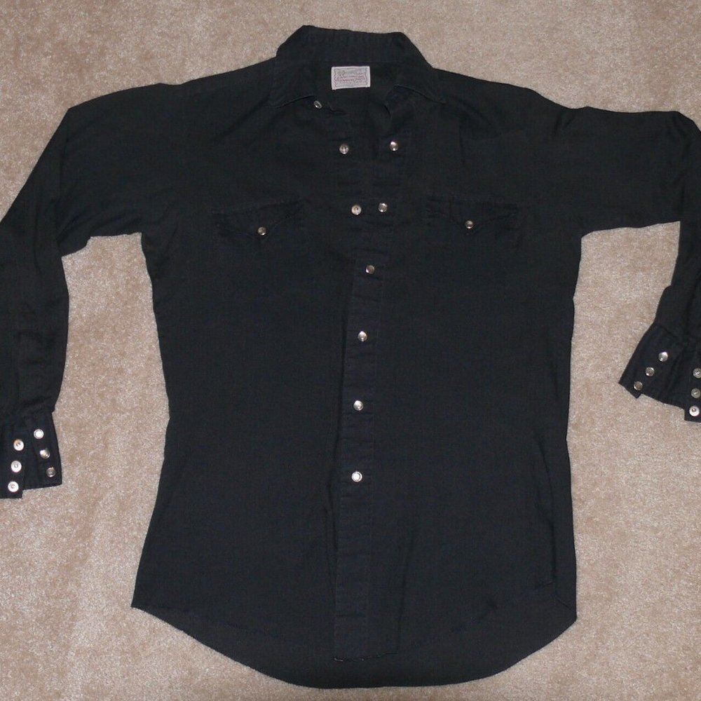 Vintage H BAR C Ranchwear Mens Medium Black 1970s Pearl Snap Rockabilly L/S